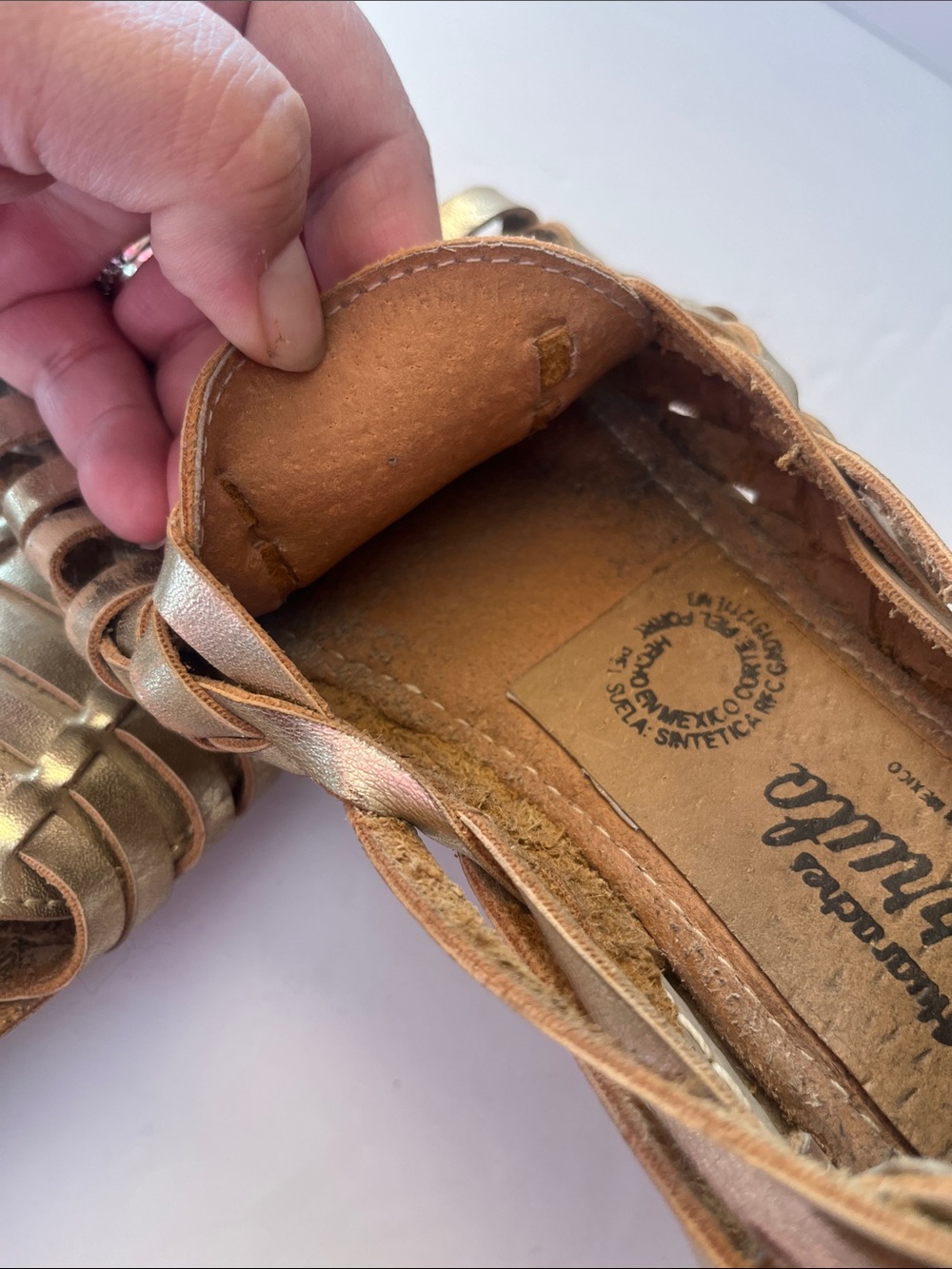 Women's Metallic Gold Woven Huarache Sandals - Picture 10 of 11
